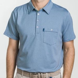 Live Forever Golf Performace Button Pocket Striped Polo Shirt Size Medium - EUC